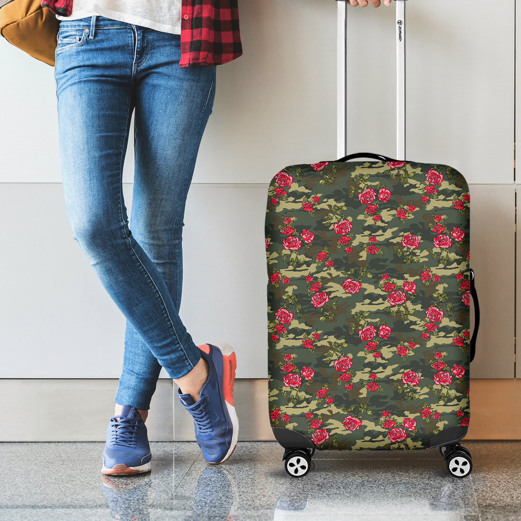 Red Rose Flower Camouflage Print Luggage Cover