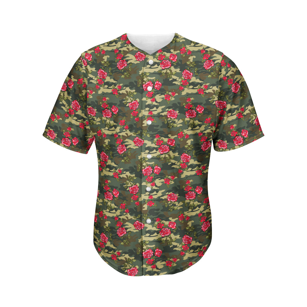 Red Rose Flower Camouflage Print Men's Baseball Jersey