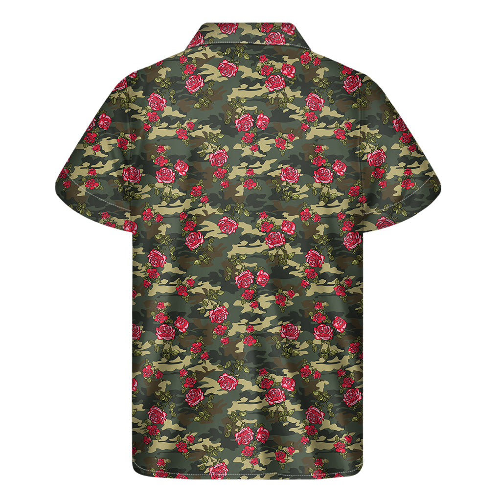 Red Rose Flower Camouflage Print Men's Short Sleeve Shirt