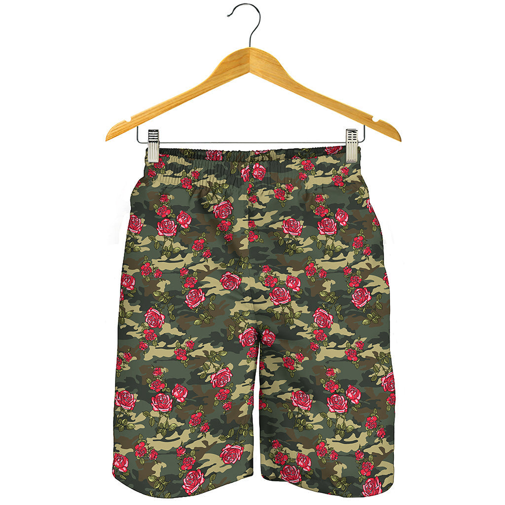 Red Rose Flower Camouflage Print Men's Shorts