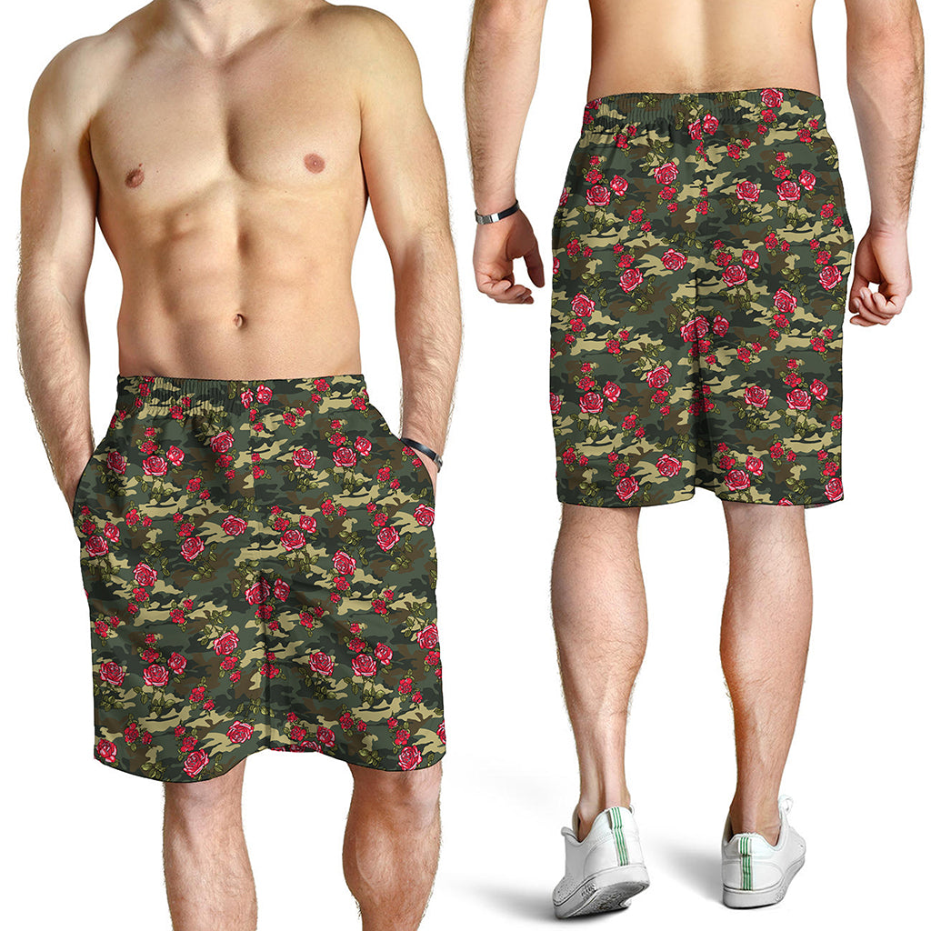 Red Rose Flower Camouflage Print Men's Shorts
