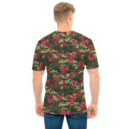 Red Rose Flower Camouflage Print Men's T-Shirt