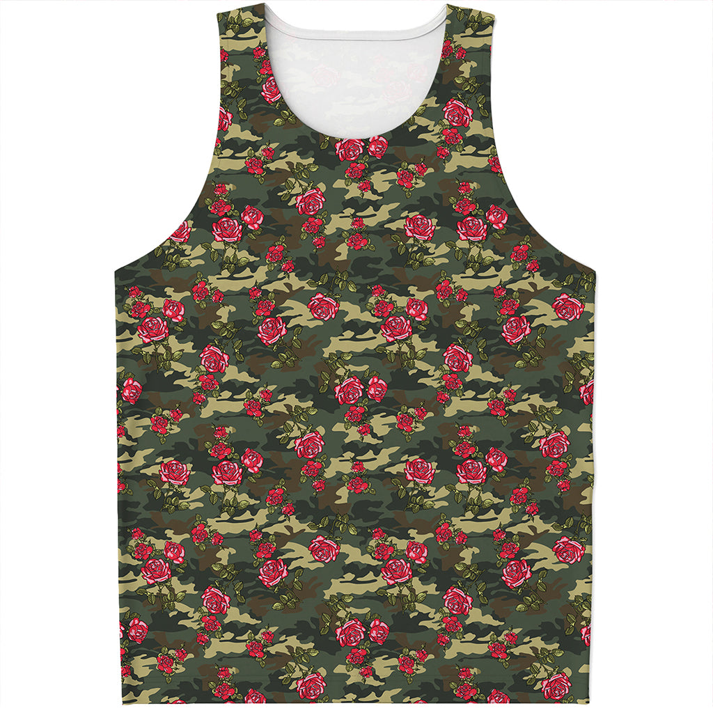 Red Rose Flower Camouflage Print Men's Tank Top