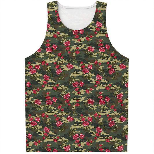Red Rose Flower Camouflage Print Men's Tank Top
