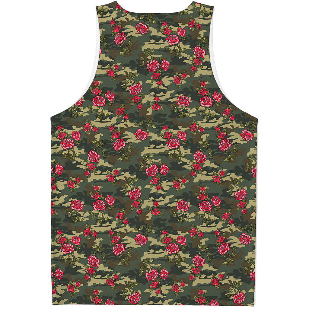 Red Rose Flower Camouflage Print Men's Tank Top