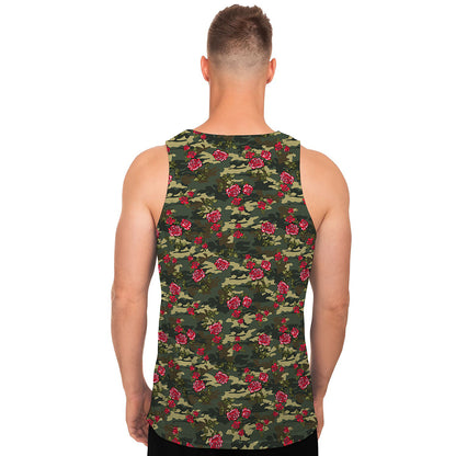 Red Rose Flower Camouflage Print Men's Tank Top