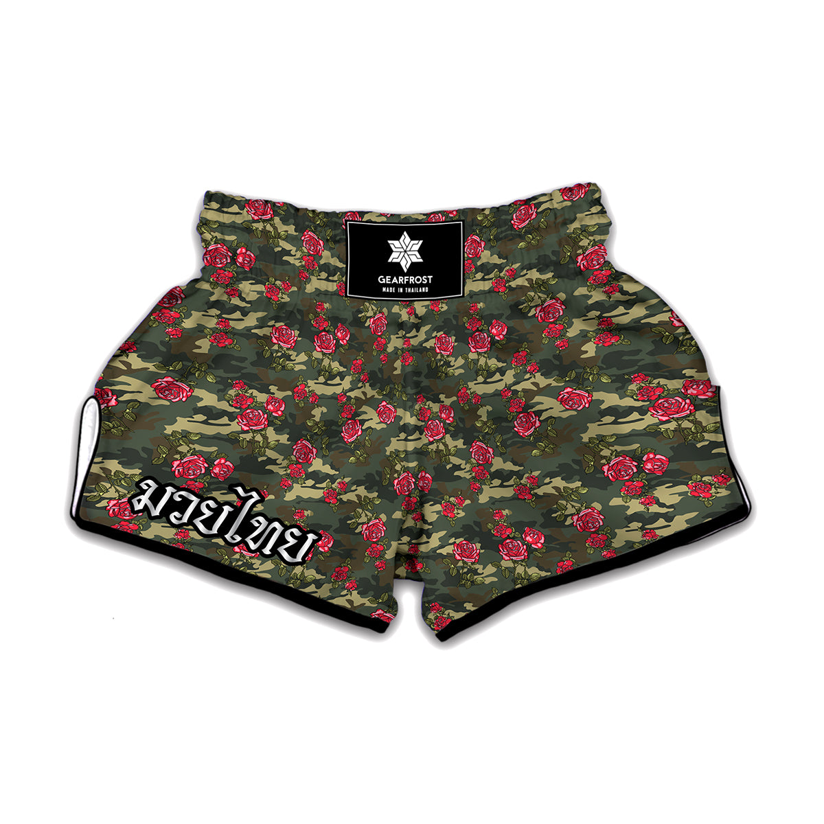 Red Rose Flower Camouflage Print Muay Thai Boxing Shorts