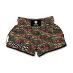 Red Rose Flower Camouflage Print Muay Thai Boxing Shorts