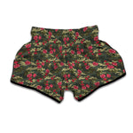 Red Rose Flower Camouflage Print Muay Thai Boxing Shorts