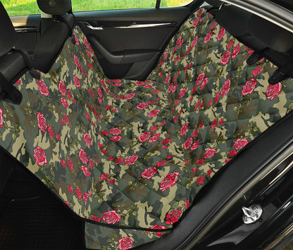 Red Rose Flower Camouflage Print Pet Car Back Seat Cover