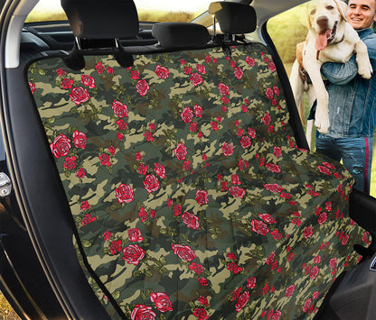 Red Rose Flower Camouflage Print Pet Car Back Seat Cover
