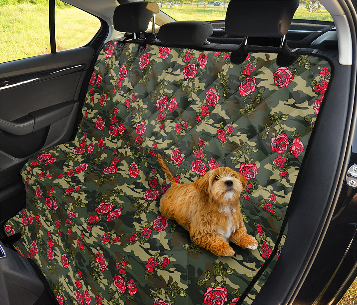 Red Rose Flower Camouflage Print Pet Car Back Seat Cover