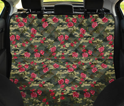 Red Rose Flower Camouflage Print Pet Car Back Seat Cover