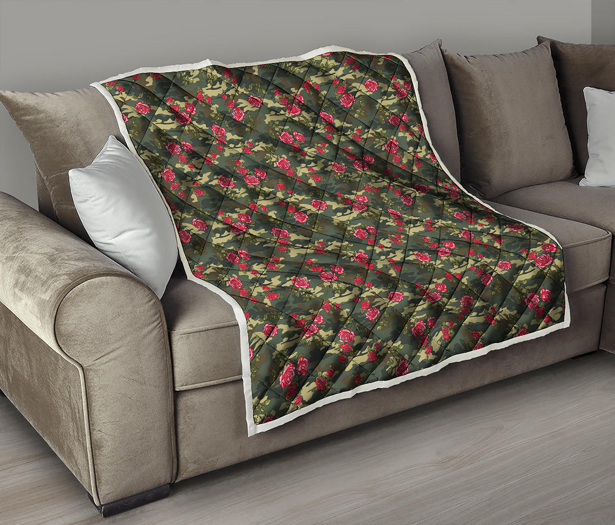 Red Rose Flower Camouflage Print Quilt