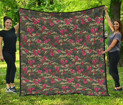 Red Rose Flower Camouflage Print Quilt