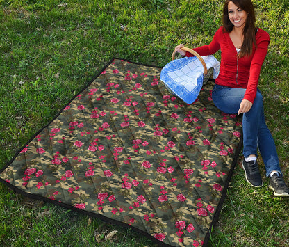 Red Rose Flower Camouflage Print Quilt