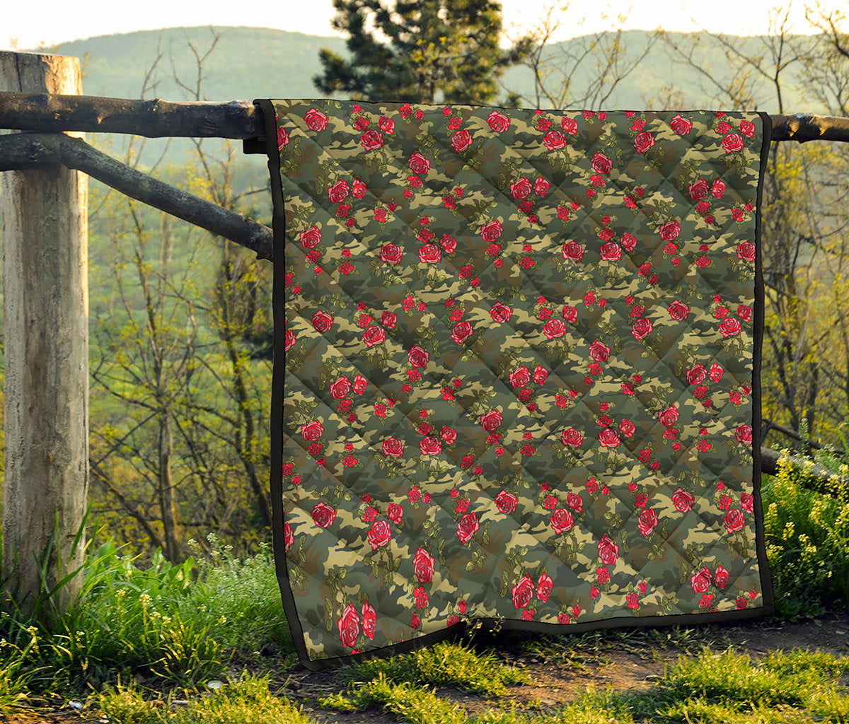 Red Rose Flower Camouflage Print Quilt
