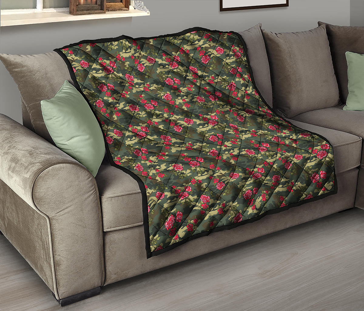 Red Rose Flower Camouflage Print Quilt