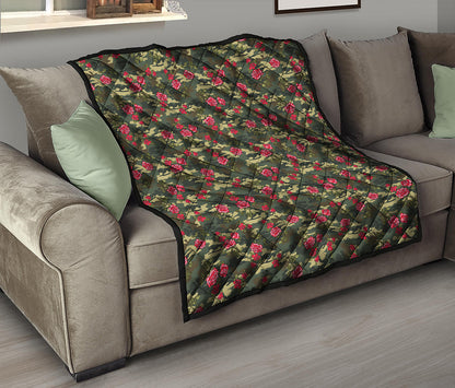 Red Rose Flower Camouflage Print Quilt