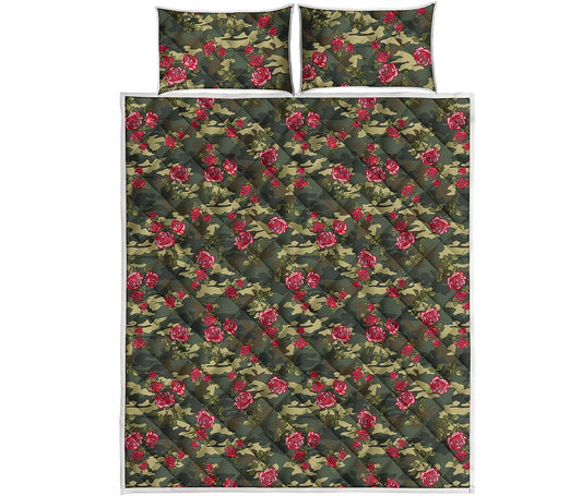 Red Rose Flower Camouflage Print Quilt Bed Set