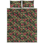 Red Rose Flower Camouflage Print Quilt Bed Set
