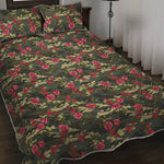 Red Rose Flower Camouflage Print Quilt Bed Set