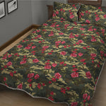 Red Rose Flower Camouflage Print Quilt Bed Set