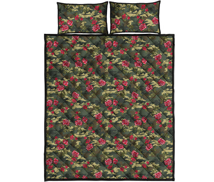 Red Rose Flower Camouflage Print Quilt Bed Set
