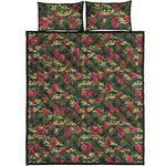 Red Rose Flower Camouflage Print Quilt Bed Set