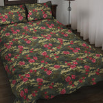 Red Rose Flower Camouflage Print Quilt Bed Set