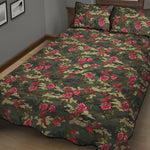 Red Rose Flower Camouflage Print Quilt Bed Set