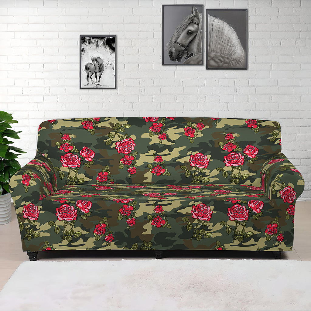 Red Rose Flower Camouflage Print Sofa Cover