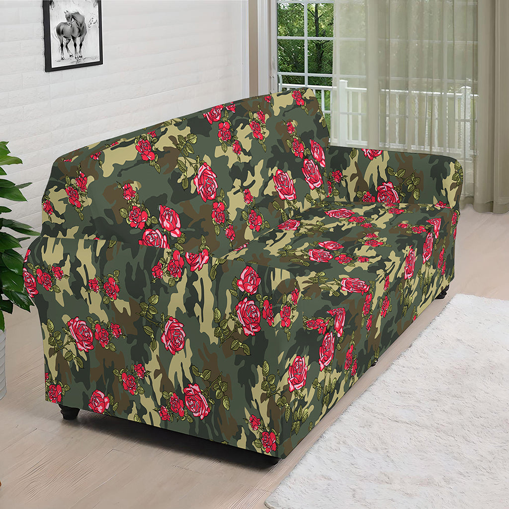 Red Rose Flower Camouflage Print Sofa Cover