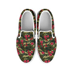 Red Rose Flower Camouflage Print White Slip On Shoes