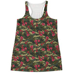 Red Rose Flower Camouflage Print Women's Racerback Tank Top