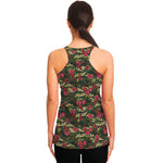 Red Rose Flower Camouflage Print Women's Racerback Tank Top