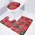Red Rose Flower Print 3 Piece Bath Mat Set