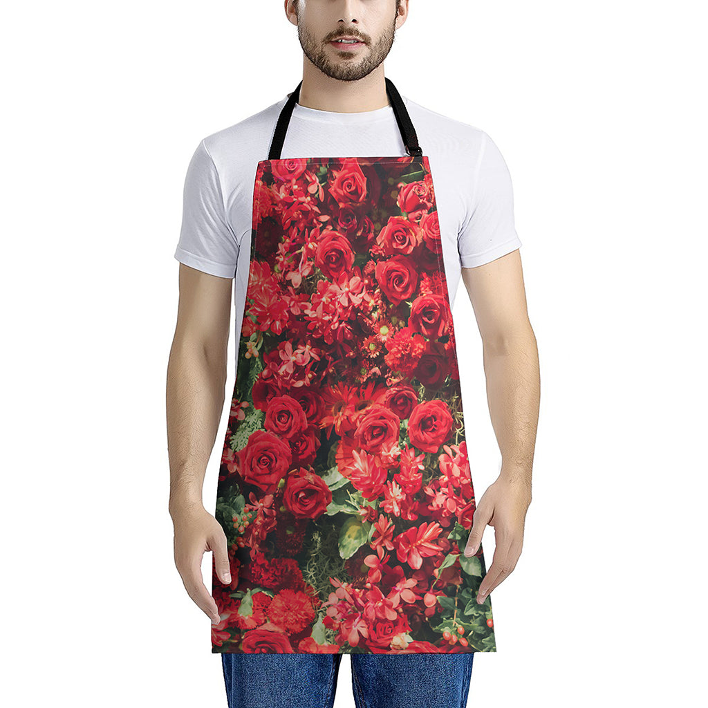 Red Rose Flower Print Apron