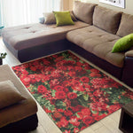 Red Rose Flower Print Area Rug