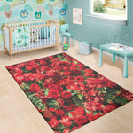 Red Rose Flower Print Area Rug