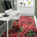 Red Rose Flower Print Area Rug
