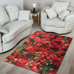 Red Rose Flower Print Area Rug