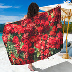 Red Rose Flower Print Beach Sarong Wrap