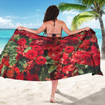Red Rose Flower Print Beach Sarong Wrap