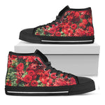 Red Rose Flower Print Black High Top Shoes