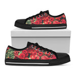 Red Rose Flower Print Black Low Top Shoes