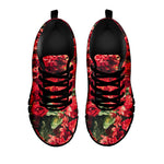 Red Rose Flower Print Black Sneakers