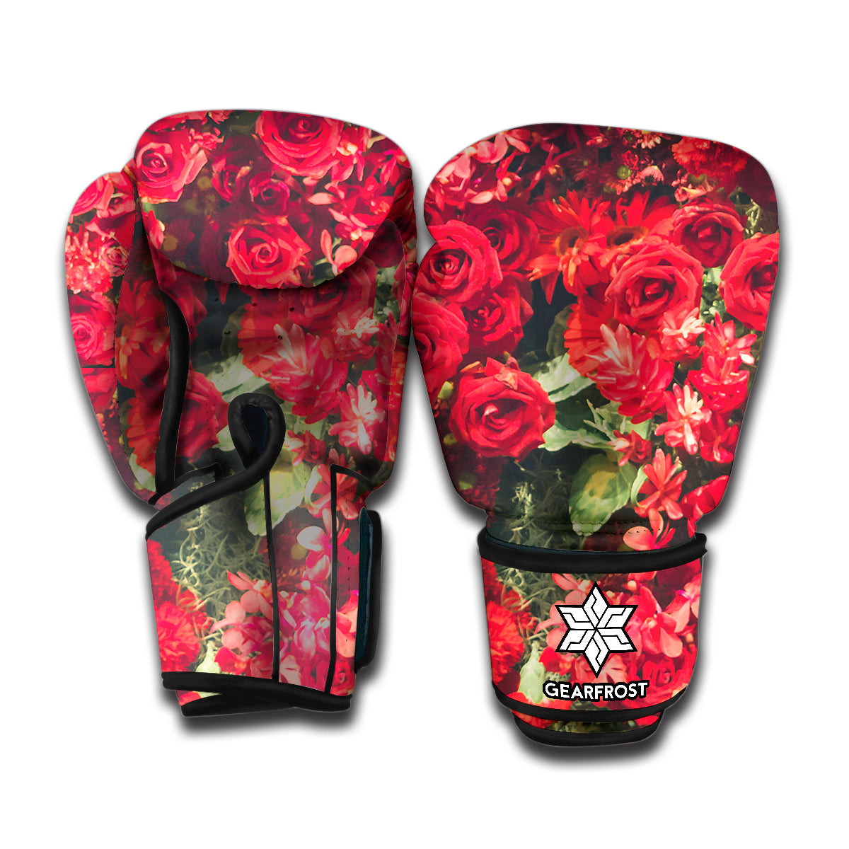 Red Rose Flower Print Boxing Gloves