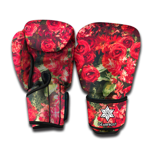 Red Rose Flower Print Boxing Gloves