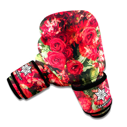 Red Rose Flower Print Boxing Gloves
